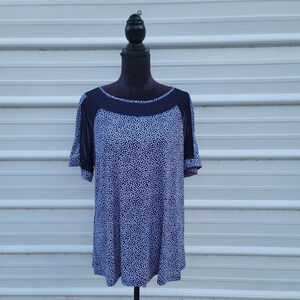 NWOT ATELIER 29 Womens Navy Blue Stars Blouse Knit Top Plus Size Stretch 1X